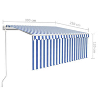 vidaXL Toldo retrátil automático com estore 3x2,5 m azul e branco
