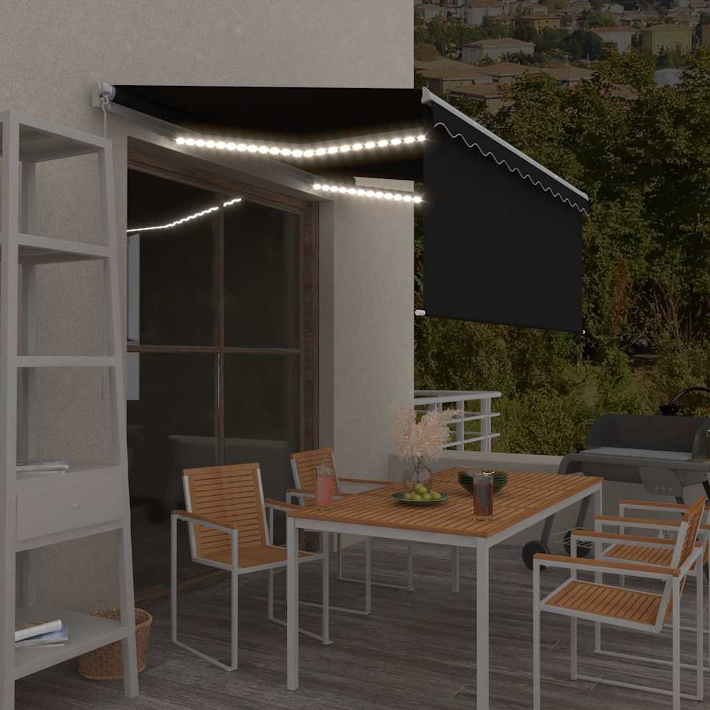 vidaXL Toldo retrátil manual com estore/LED 3x2,5 m azul e branco