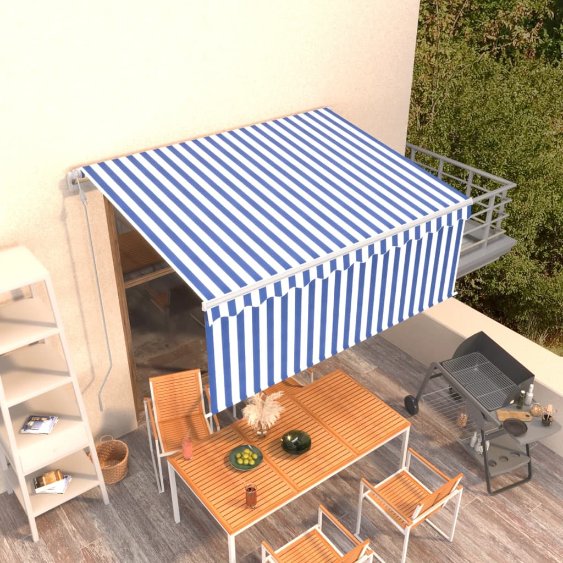 vidaXL Toldo retrátil automático com estore 3x2,5 m azul e branco