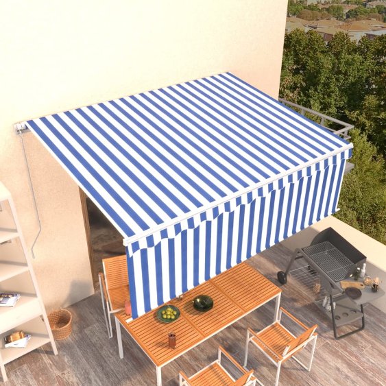 vidaXL Toldo retrátil manual com estore 3x2,5 m azul e branco