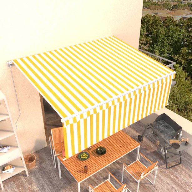 vidaXL Toldo retrátil manual com estore 3x2,5 m azul e branco