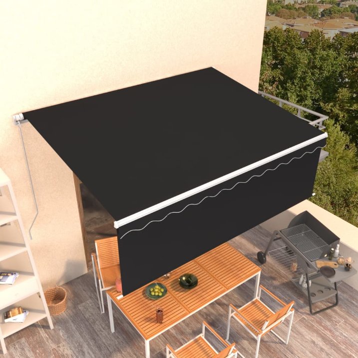 vidaXL Toldo retrátil manual com estore 3x2,5 m azul e branco