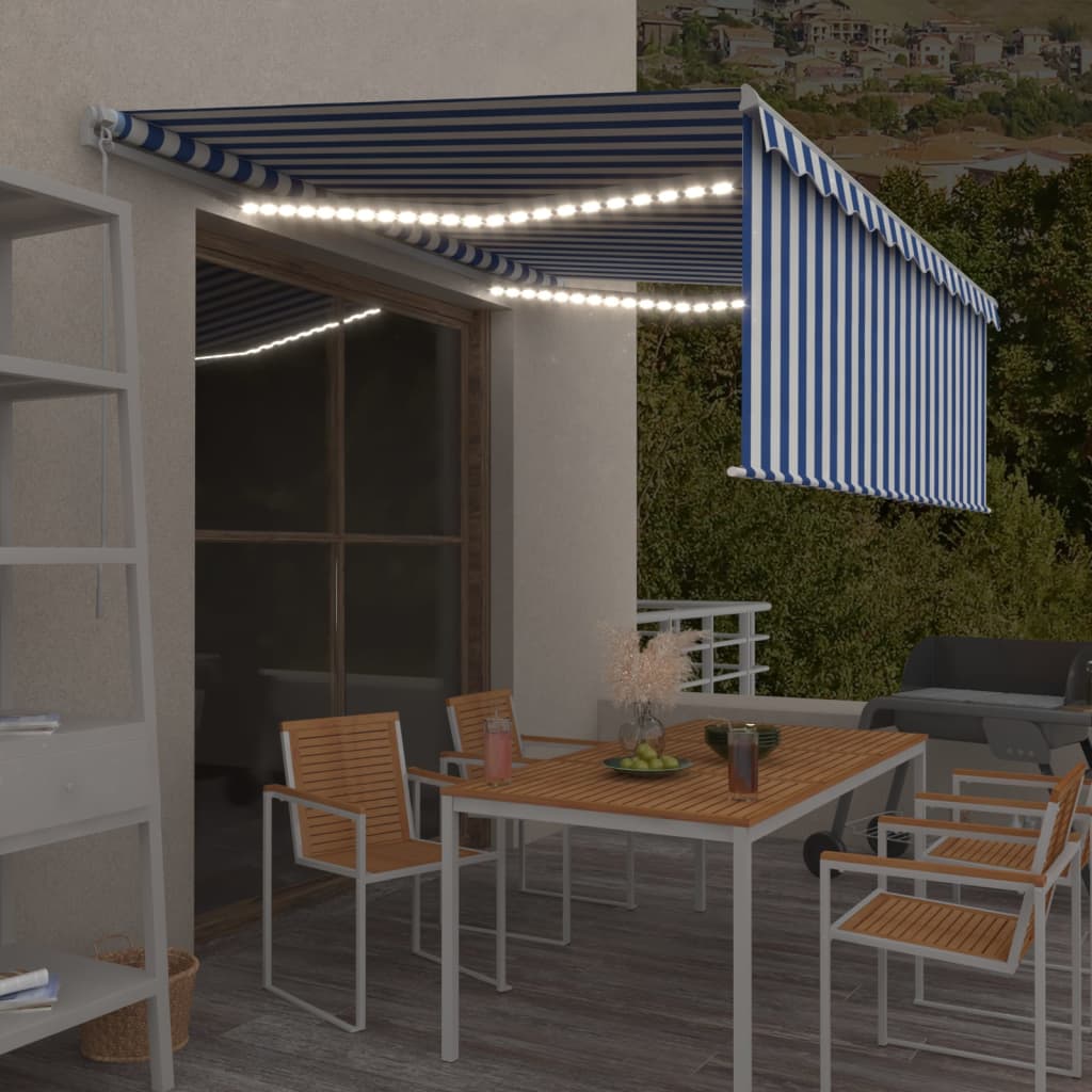 vidaXL Toldo retrátil manual com estore/LED 3x2,5 m azul e branco