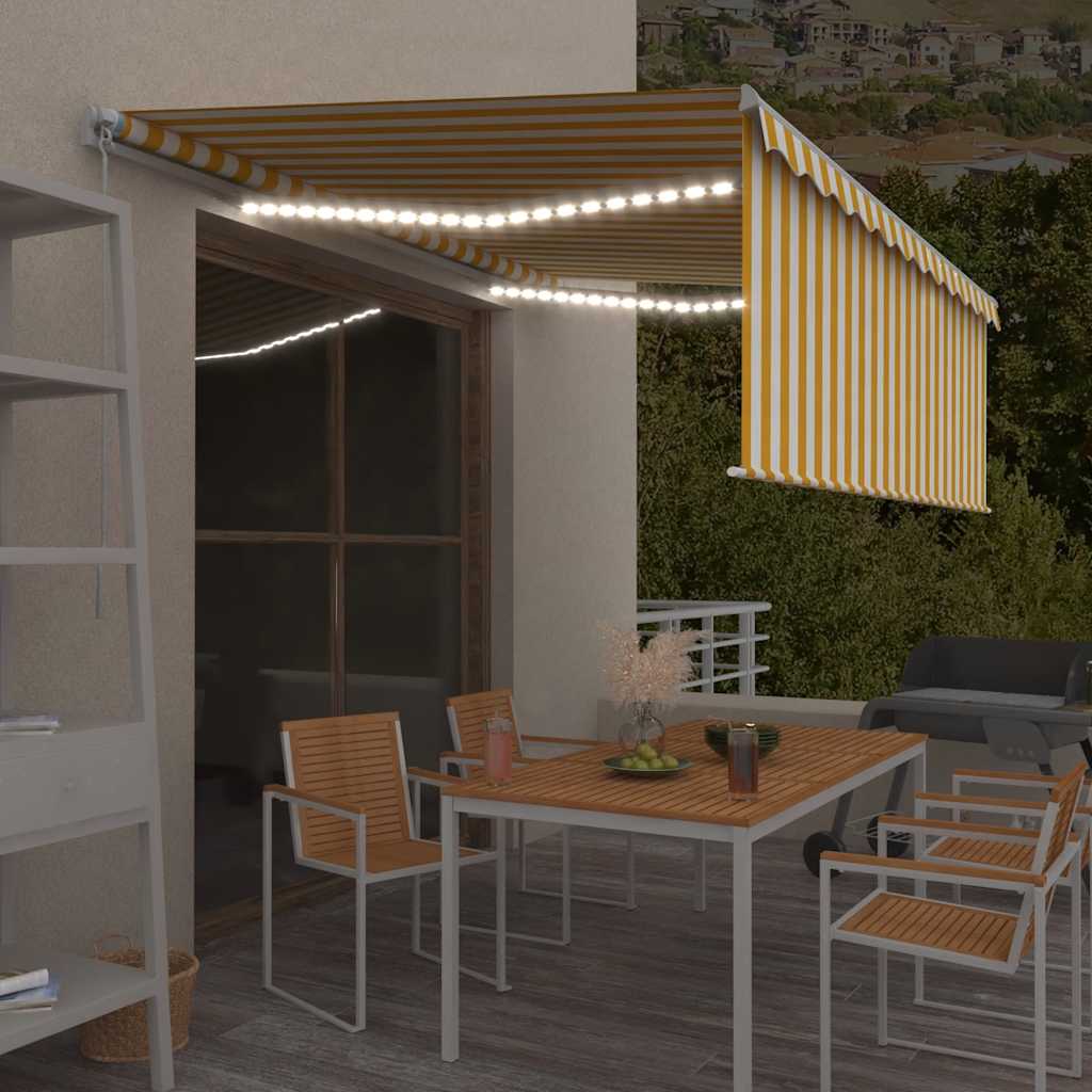 vidaXL Toldo retrátil manual com estore/LED 3x2,5 m azul e branco