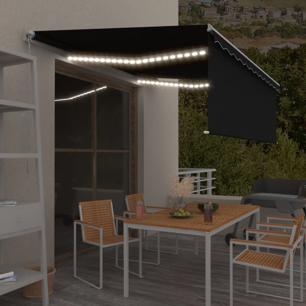 vidaXL Toldo retrátil manual com estore/LED 3x2,5 m azul e branco