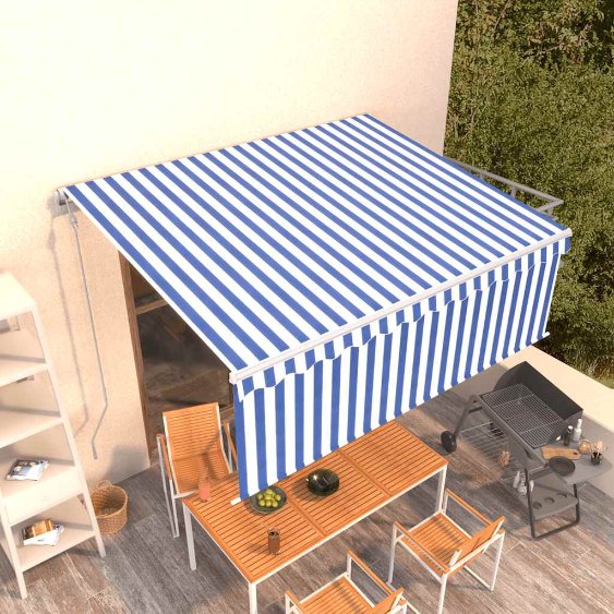 vidaXL Toldo retrátil automático com estore 3x2,5 m azul e branco
