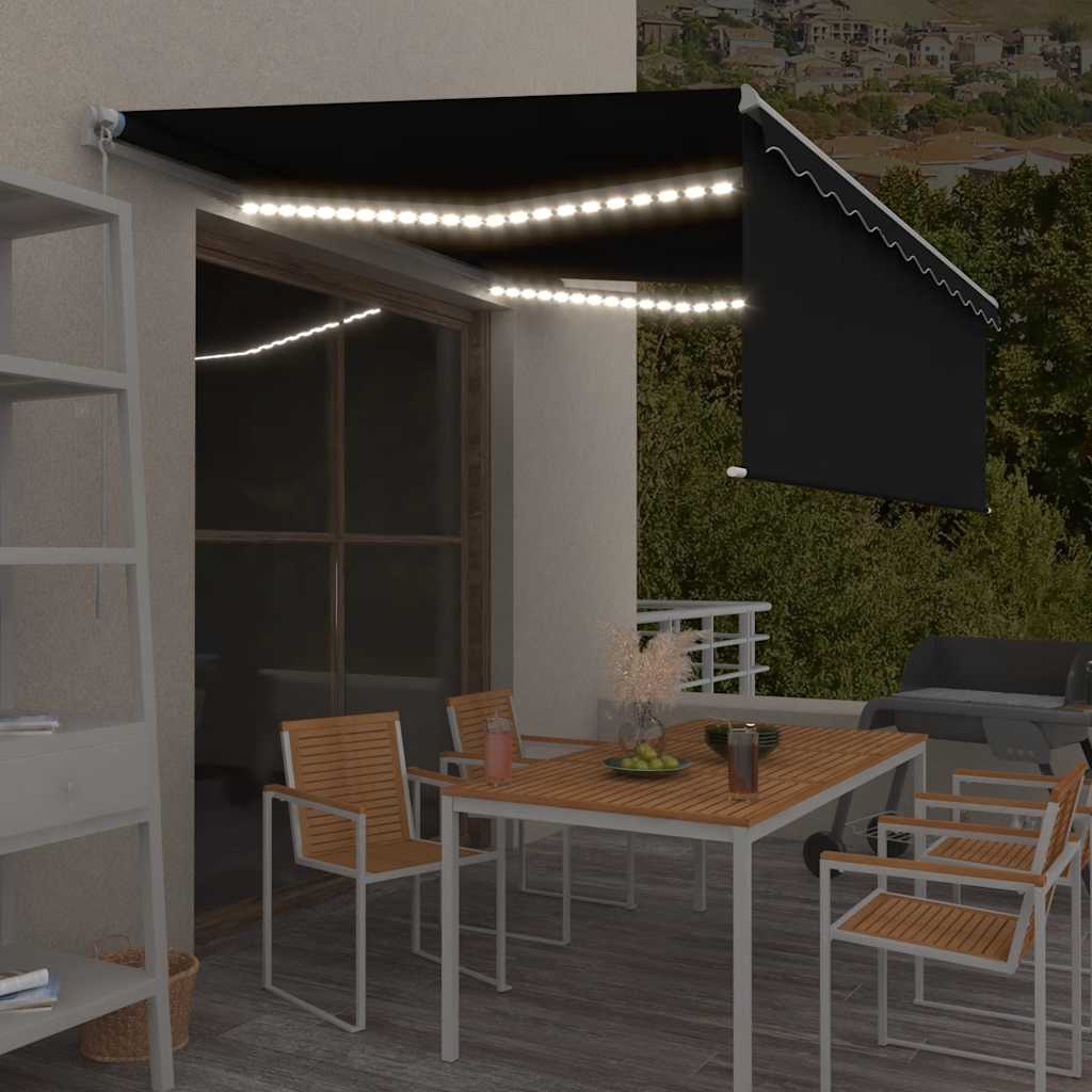 vidaXL Toldo retrátil manual com estore/LED 3x2,5 m azul e branco