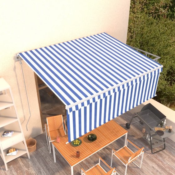 vidaXL Toldo retrátil automático com estore 3x2,5 m azul e branco