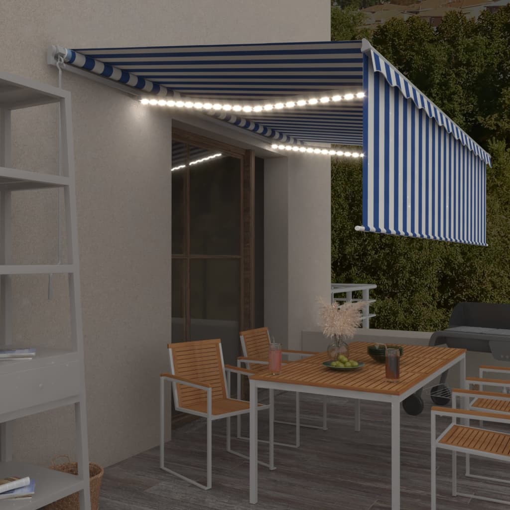 vidaXL Toldo retrátil manual com estore/LED 3x2,5 m azul e branco