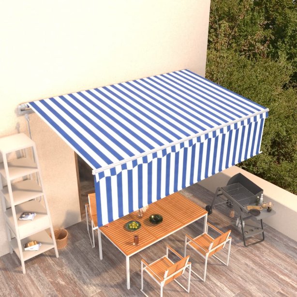 vidaXL Toldo retrátil automático com estore 3x2,5 m azul e branco