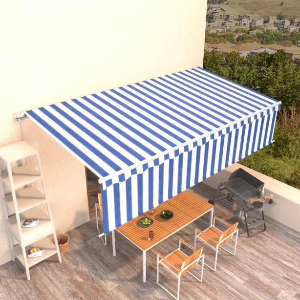 vidaXL Toldo retrátil manual com estore 3x2,5 m azul e branco