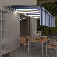 vidaXL Toldo retrátil manual com estore/LED 3x2,5 m azul e branco