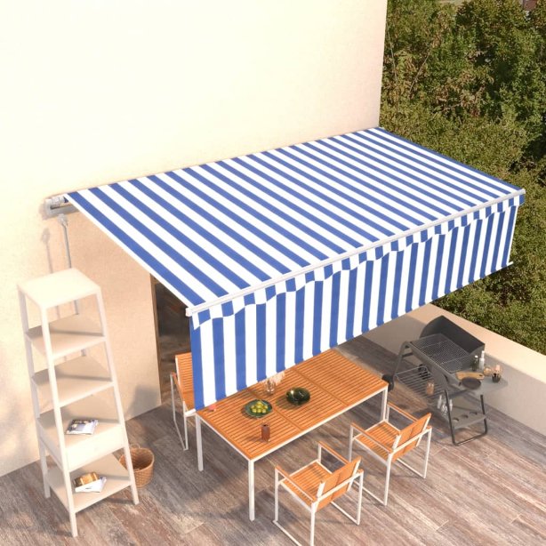 vidaXL Toldo retrátil automático com estore 3x2,5 m azul e branco