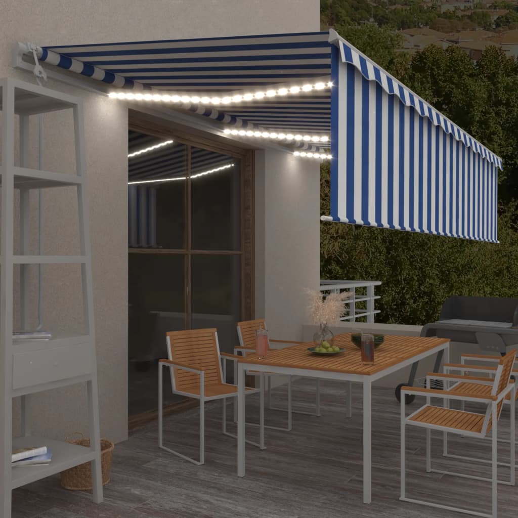 vidaXL Toldo automático c/ estore/LED/sensor vento 3x2,5m azul/branco