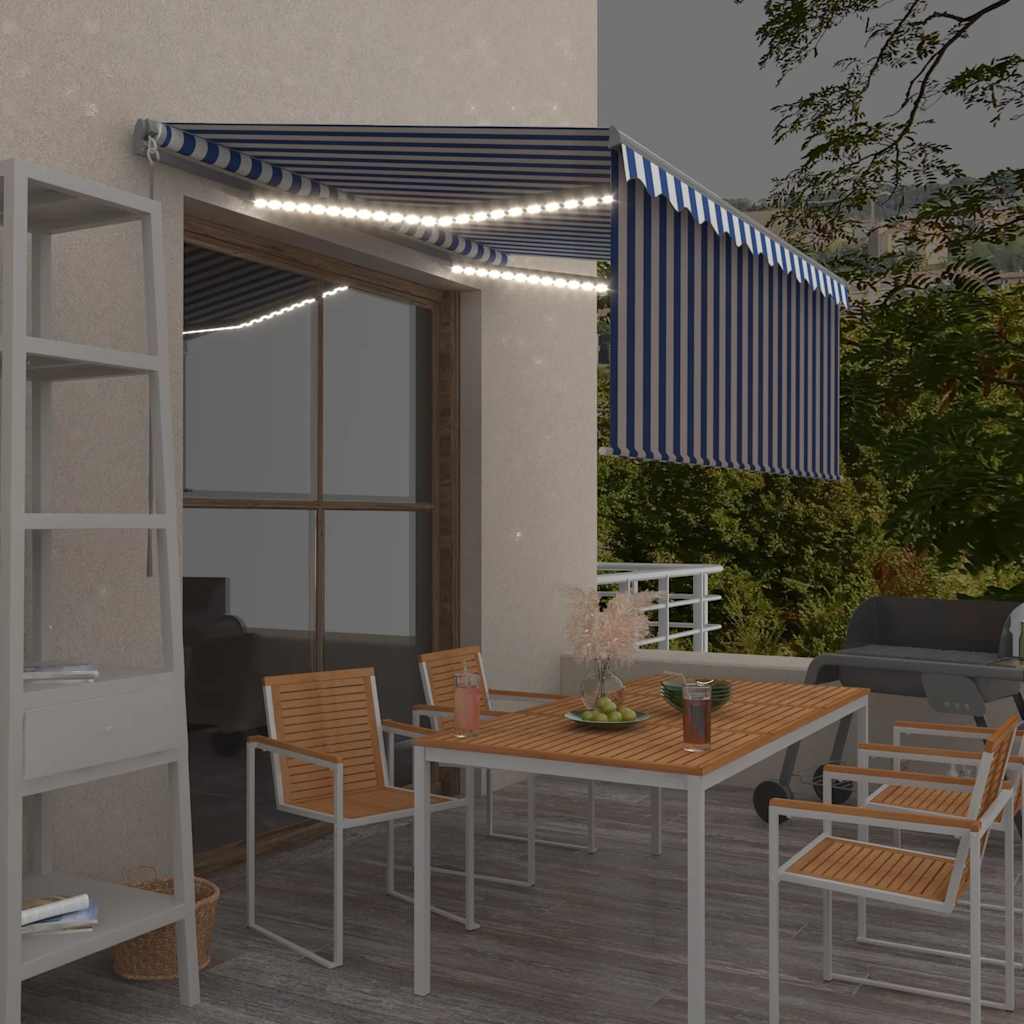 vidaXL Toldo retrátil manual com estore/LED 3x2,5 m azul e branco