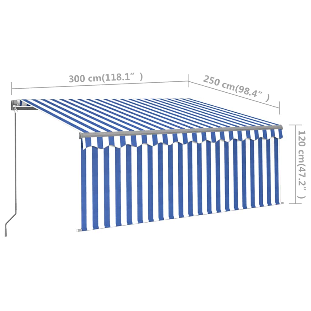 vidaXL Toldo retrátil manual com estore/LED 3x2,5 m azul e branco