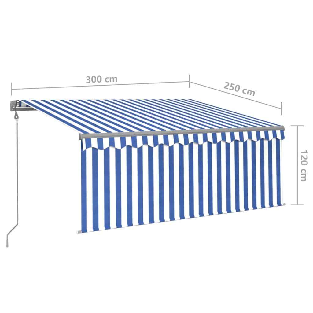 vidaXL Toldo retrátil automático com estore 3x2,5 m azul e branco