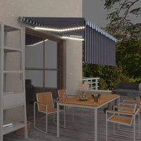 vidaXL Toldo retrátil manual com estore/LED 3x2,5 m azul e branco