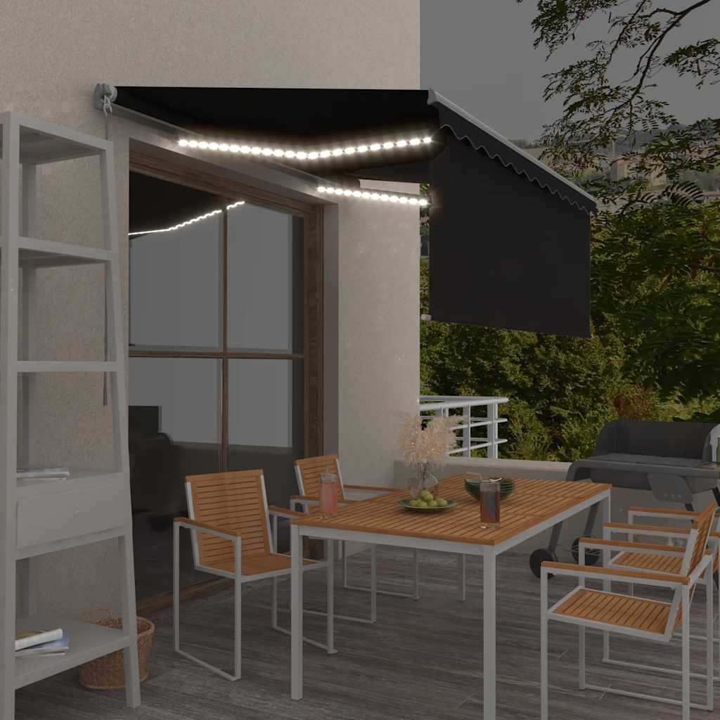 vidaXL Toldo retrátil manual com estore/LED 3x2,5 m azul e branco