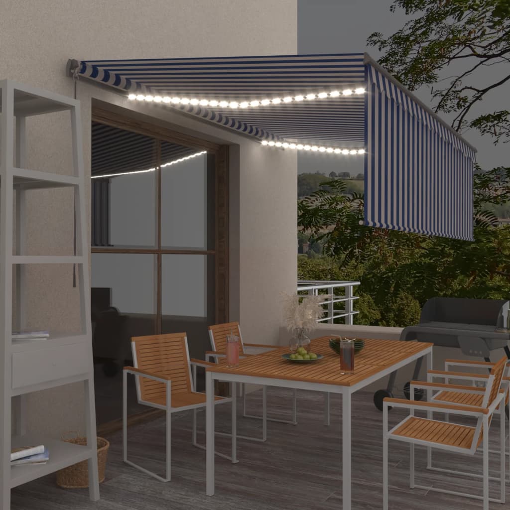 vidaXL Toldo retrátil manual com estore/LED 3x2,5 m azul e branco