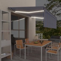 vidaXL Toldo retrátil manual com estore/LED 3x2,5 m azul e branco