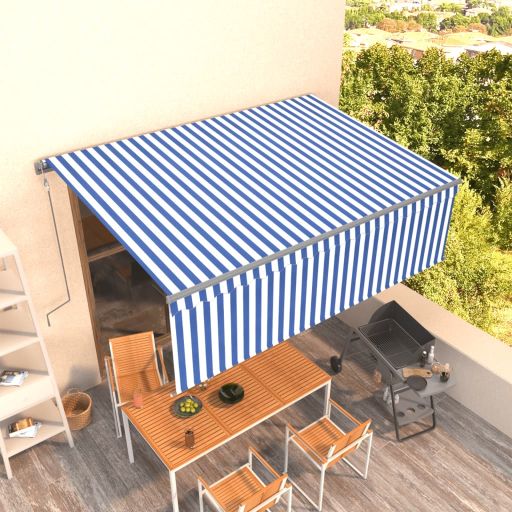 vidaXL Toldo retrátil automático com estore 3x2,5 m azul e branco