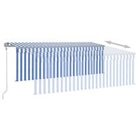 vidaXL Toldo automático c/ estore/LED/sensor de vento 4x3m azul/branco