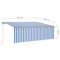 vidaXL Toldo automático c/ estore/LED/sensor de vento 4x3m azul/branco