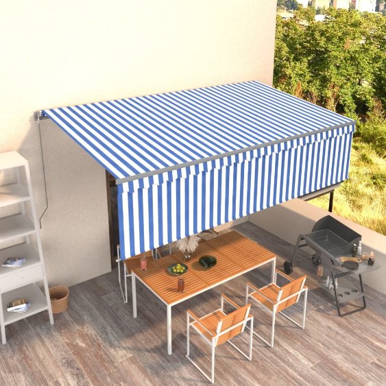 vidaXL Toldo retrátil manual com estore 4x3 m azul e branco