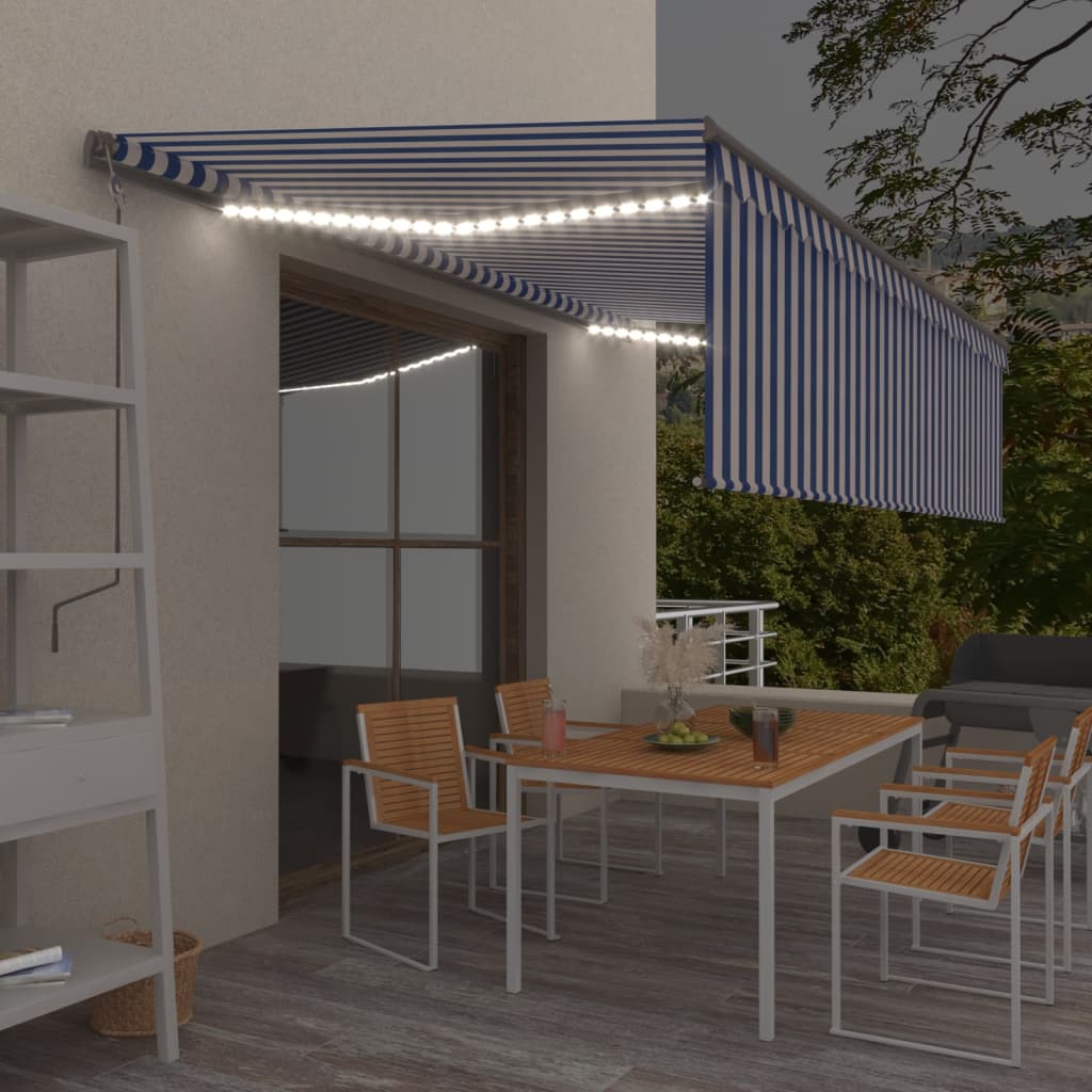 vidaXL Toldo retrátil manual com estore/LED 3x2,5 m azul e branco