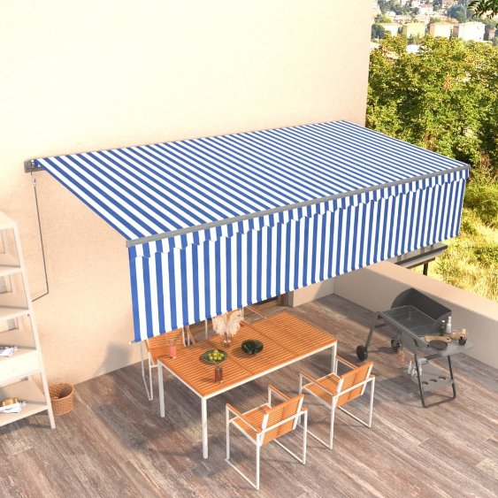 vidaXL Toldo retrátil automático com estore 3x2,5 m azul e branco