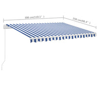 vidaXL Toldo retrátil manual independente 300x250 cm azul e branco