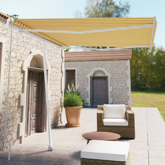 vidaXL Toldo retrátil manual independente 300x250 cm azul e branco