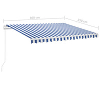 vidaXL Toldo retrátil manual com LED 300x250 cm azul e branco