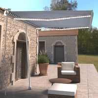 vidaXL Toldo retrátil manual com LED 300x250 cm azul e branco