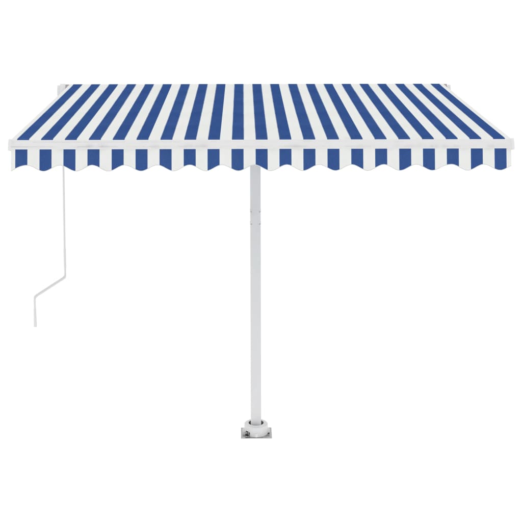 vidaXL Toldo retrátil manual com LED 300x250 cm azul e branco