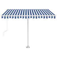 vidaXL Toldo retrátil manual com LED 300x250 cm azul e branco