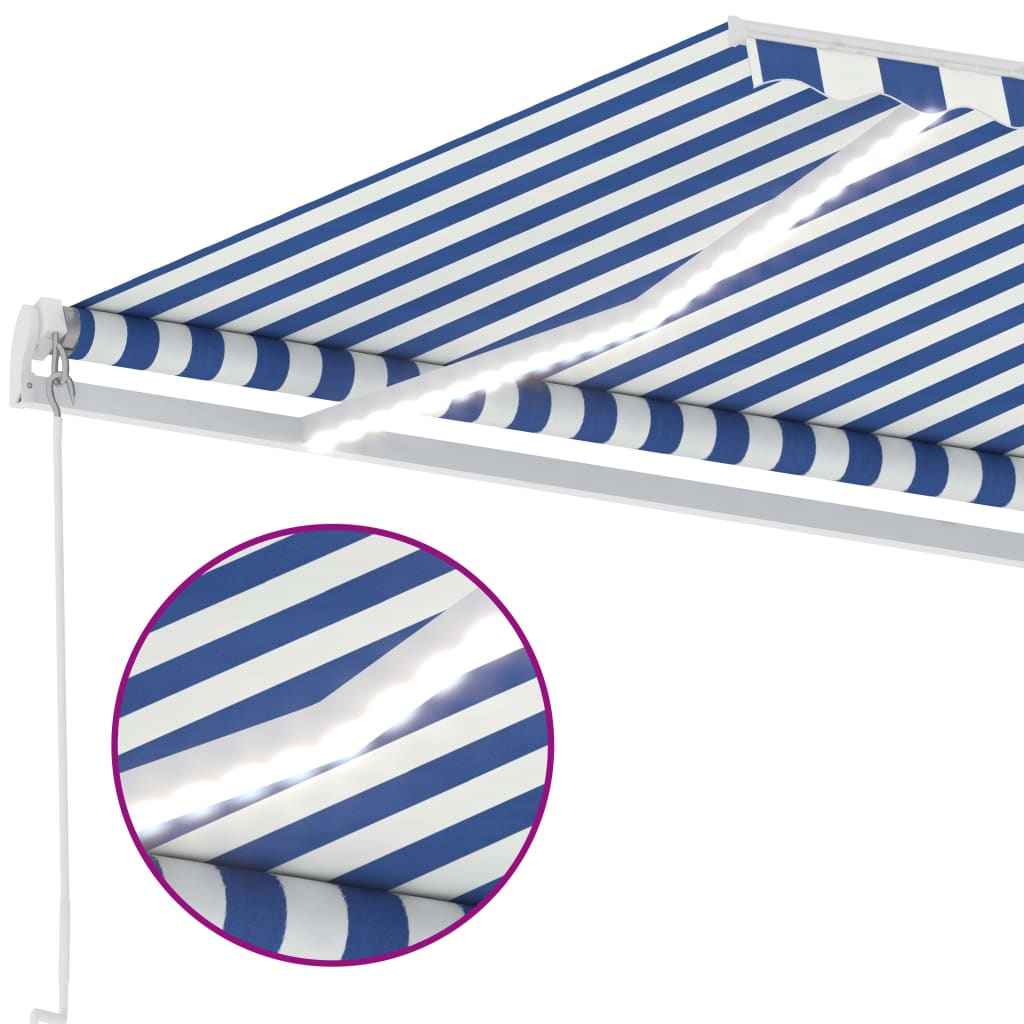 vidaXL Toldo retrátil manual com LED 300x250 cm azul e branco