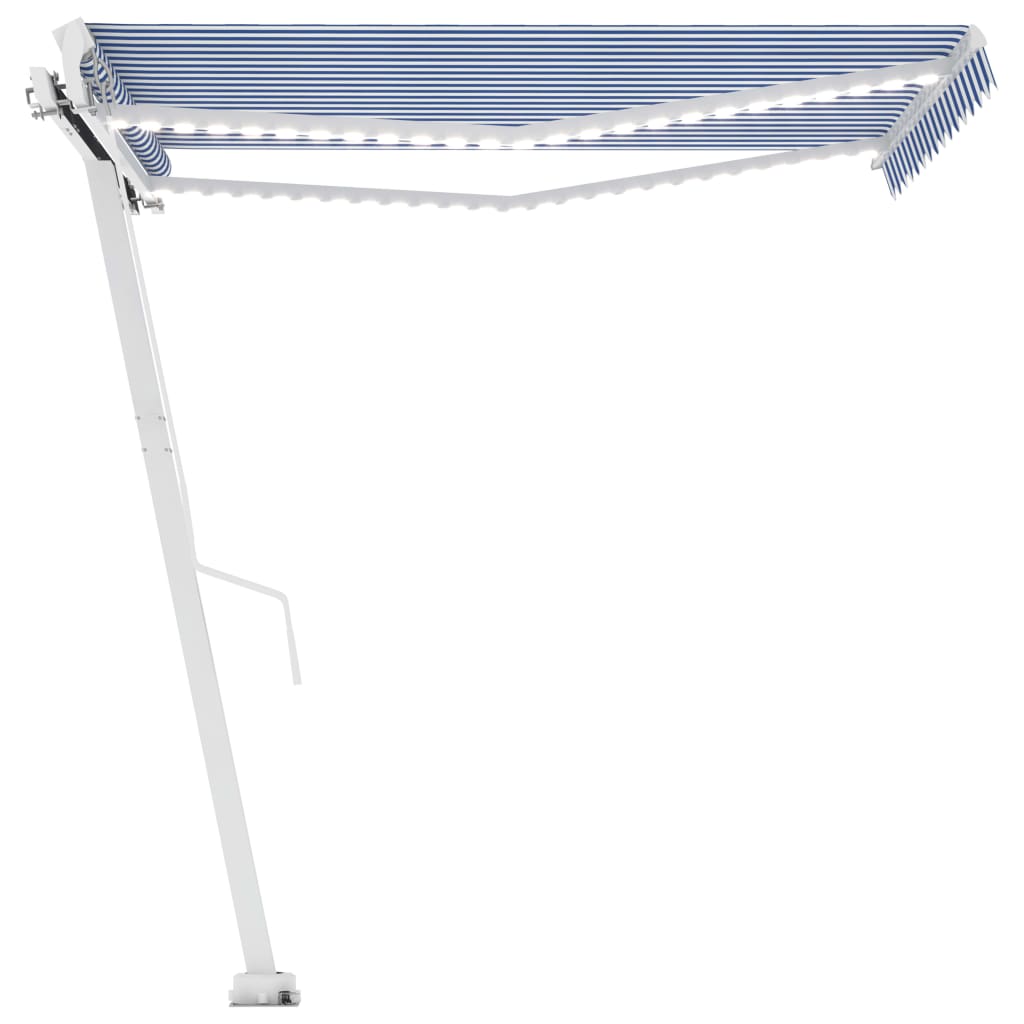 vidaXL Toldo retrátil manual com LED 300x250 cm azul e branco