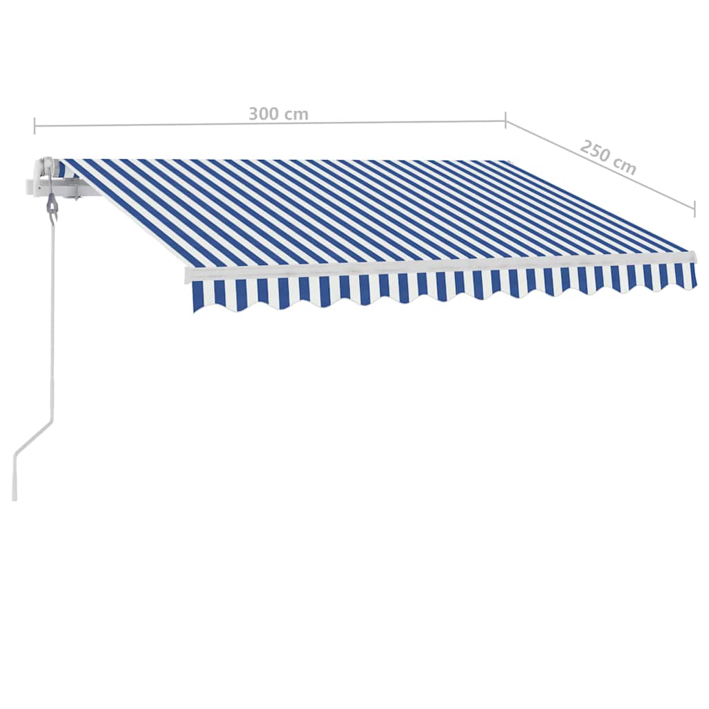 vidaXL Toldo automático independente 300x250 cm azul e branco