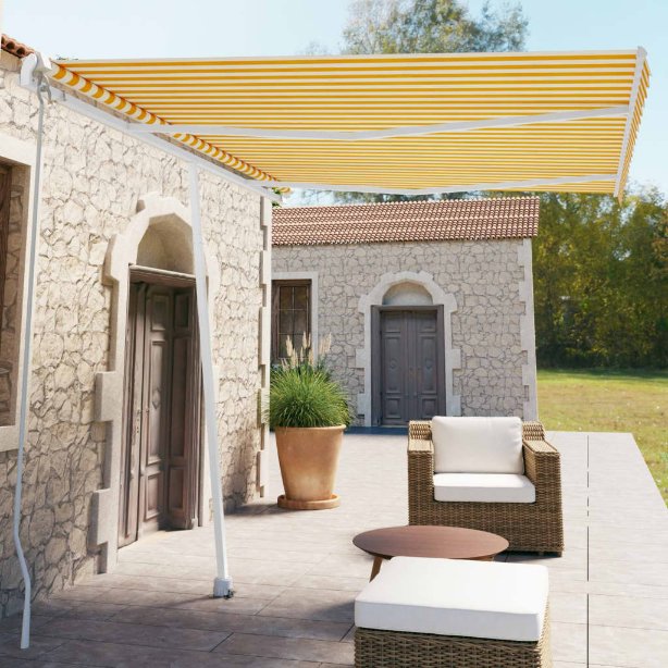 vidaXL Toldo retrátil manual independente 300x250 cm azul e branco