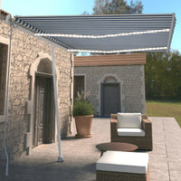 vidaXL Toldo retrátil manual com LED 300x250 cm azul e branco