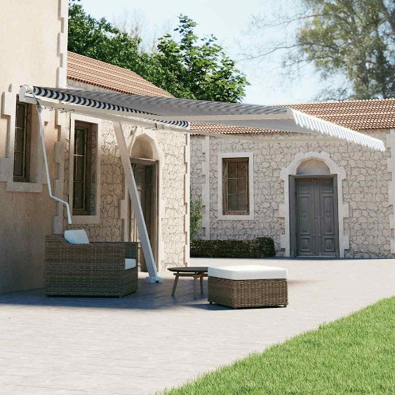 vidaXL Toldo automático independente 300x250 cm azul e branco