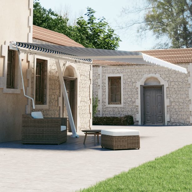 vidaXL Toldo automático independente 300x250 cm azul e branco