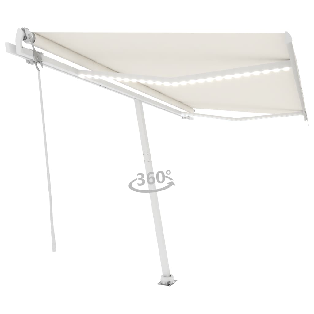 vidaXL Toldo autom. c/ LED e sensor de vento 450x300 cm azul/branco