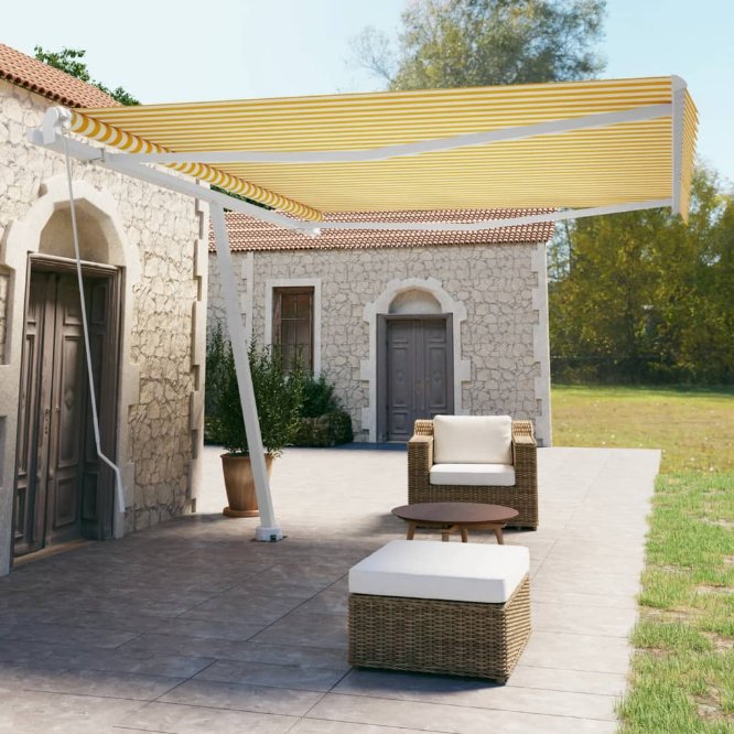 vidaXL Toldo retrátil manual independente 300x250 cm azul e branco