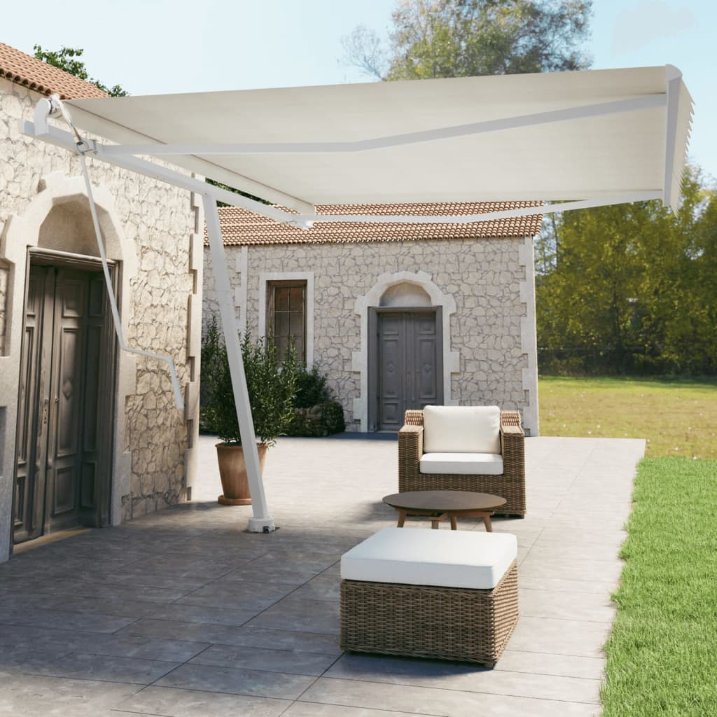 vidaXL Toldo automático independente 300x250 cm azul e branco