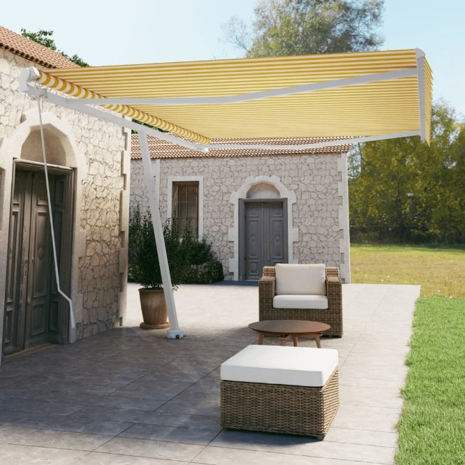 vidaXL Toldo retrátil manual independente 300x250 cm azul e branco