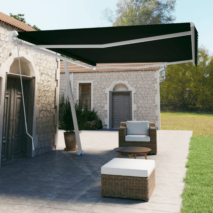vidaXL Toldo retrátil manual independente 300x250 cm azul e branco