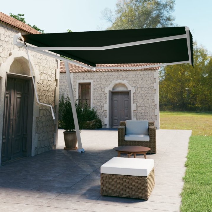 vidaXL Toldo automático independente 300x250 cm azul e branco